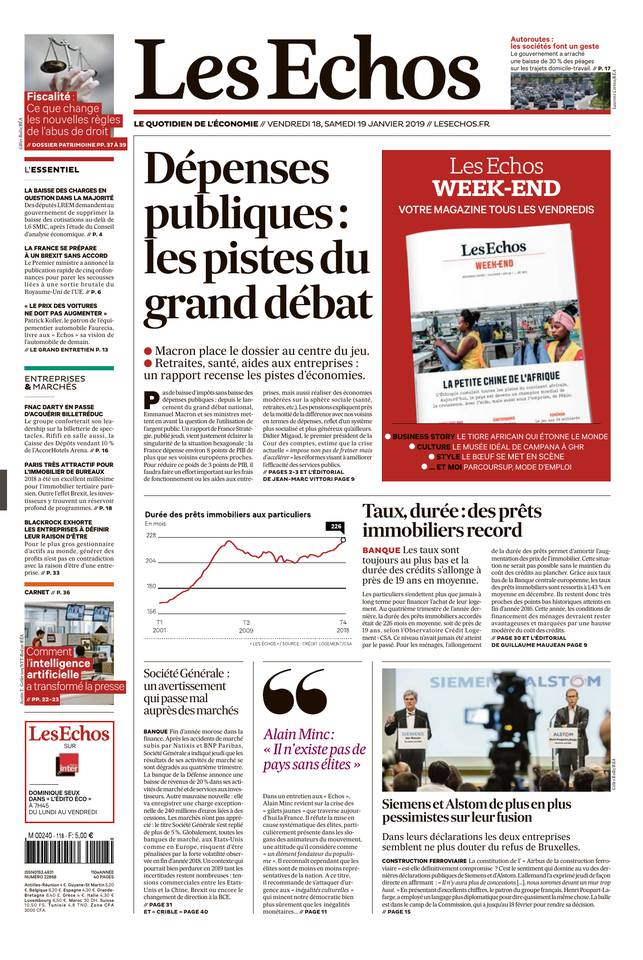Les Echos 18 janvier 2019 Abonnement aux Échos Pas Cher avec le BOUQUET ÉCONOMIE ePresse.fr