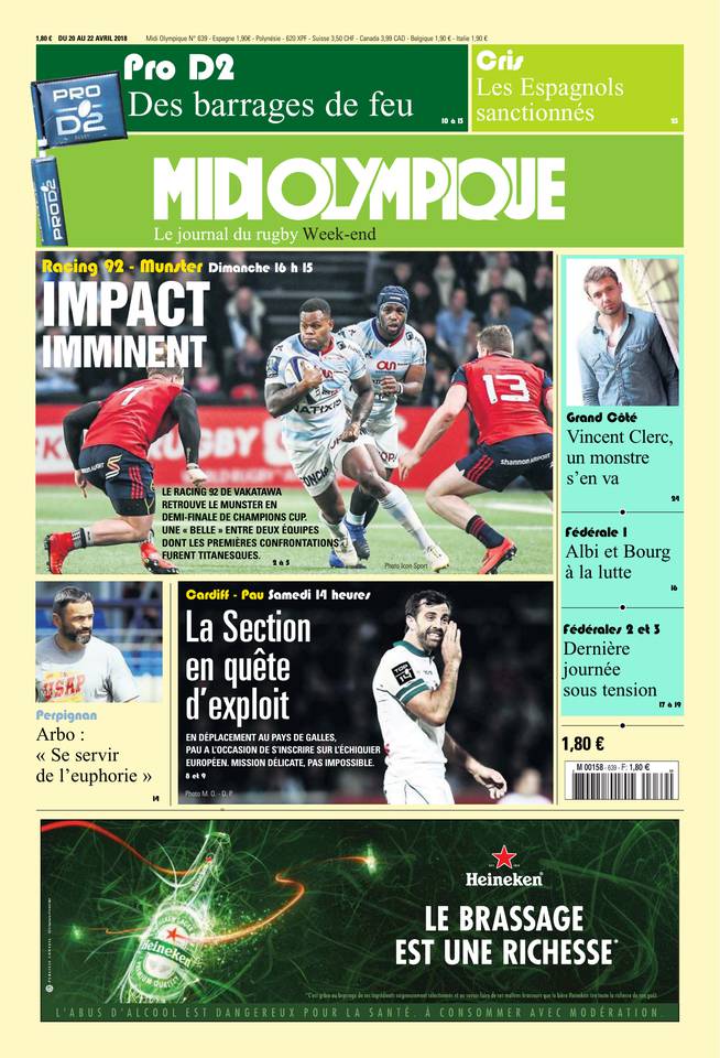 Midi Olympique Vert 20 avril 2018 Midi Olympique Vert du 20 avril 2018 à télécharger sur iPad