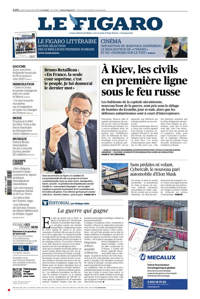 Le Figaro Une du 3 septembre 2026