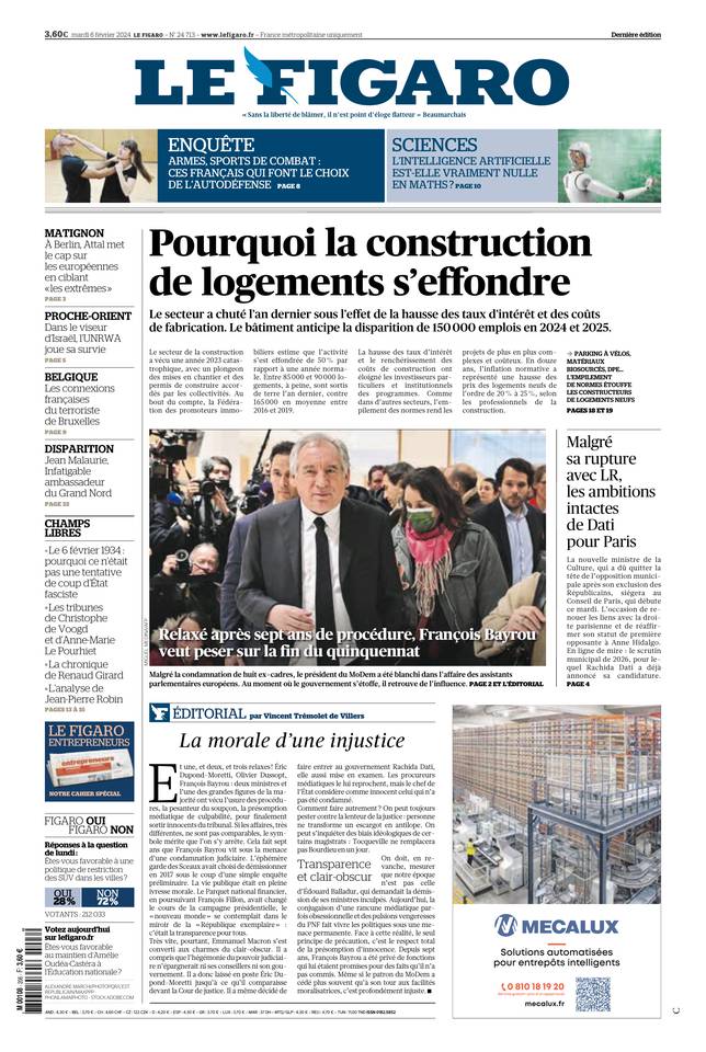 Le Figaro Une du 6 février 2024
