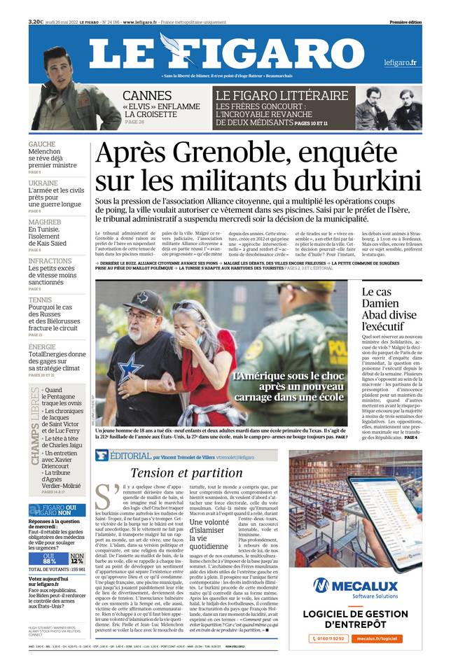 Le Figaro Une du 26 mai 2022