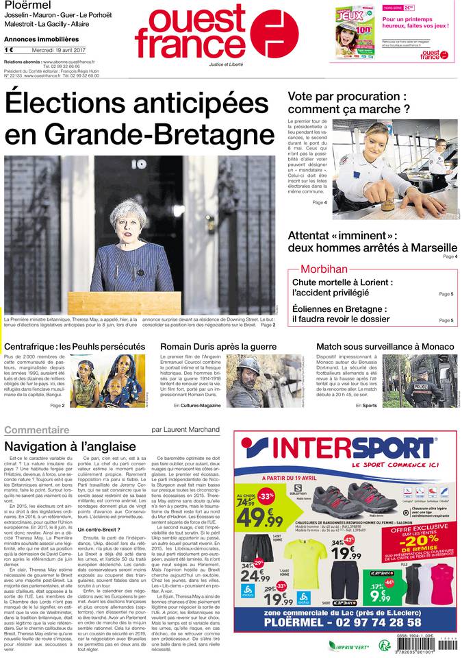 Ouest-France 19 avril 2017 Ouest-France du 19 avril 2017 à télécharger sur iPad