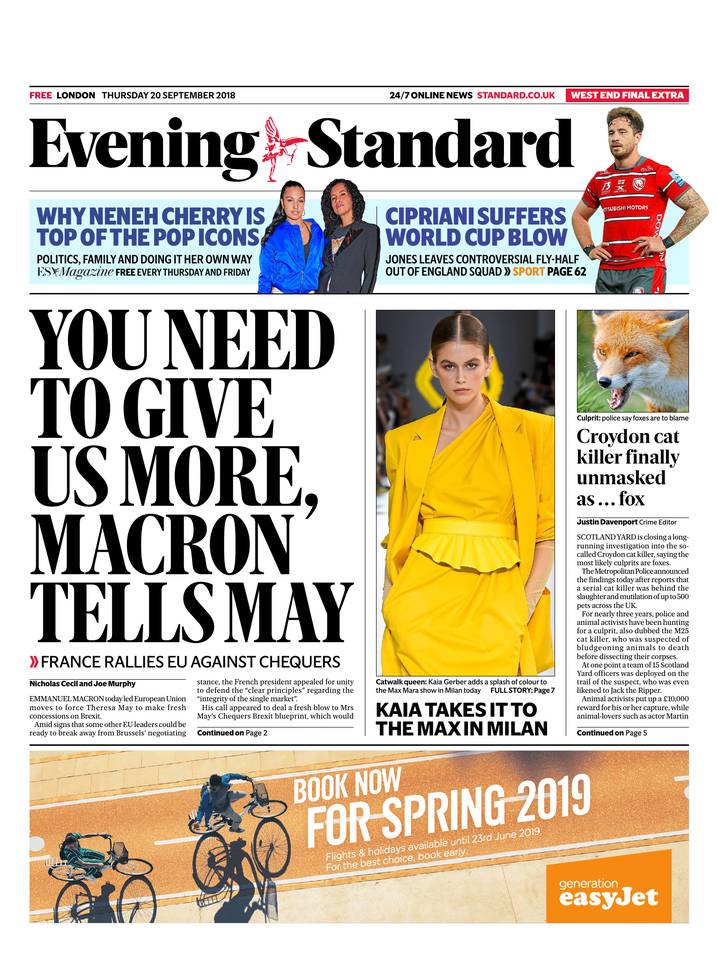 Evening Standard 20 septembre 2018 Abonnement London Evening Standard Pas Cher avec le BOUQUET ePresse.fr