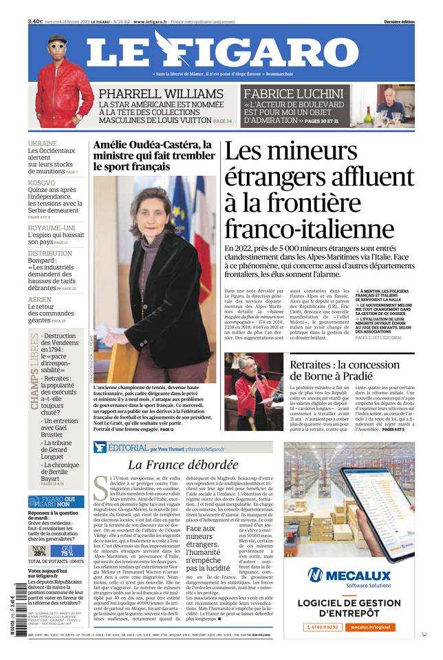 Le Figaro Une du 15 février 2023