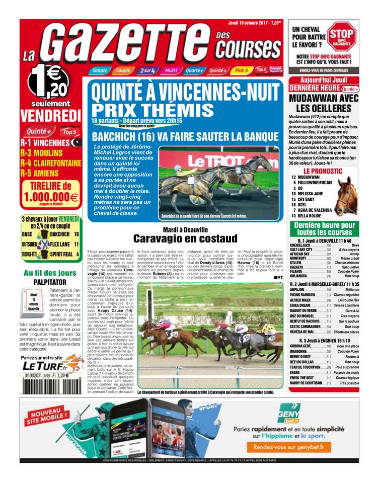 La Gazette des courses 19 octobre 2017 Abonnement La Gazette des Courses Pas Cher avec le BOUQUET ePresse.fr