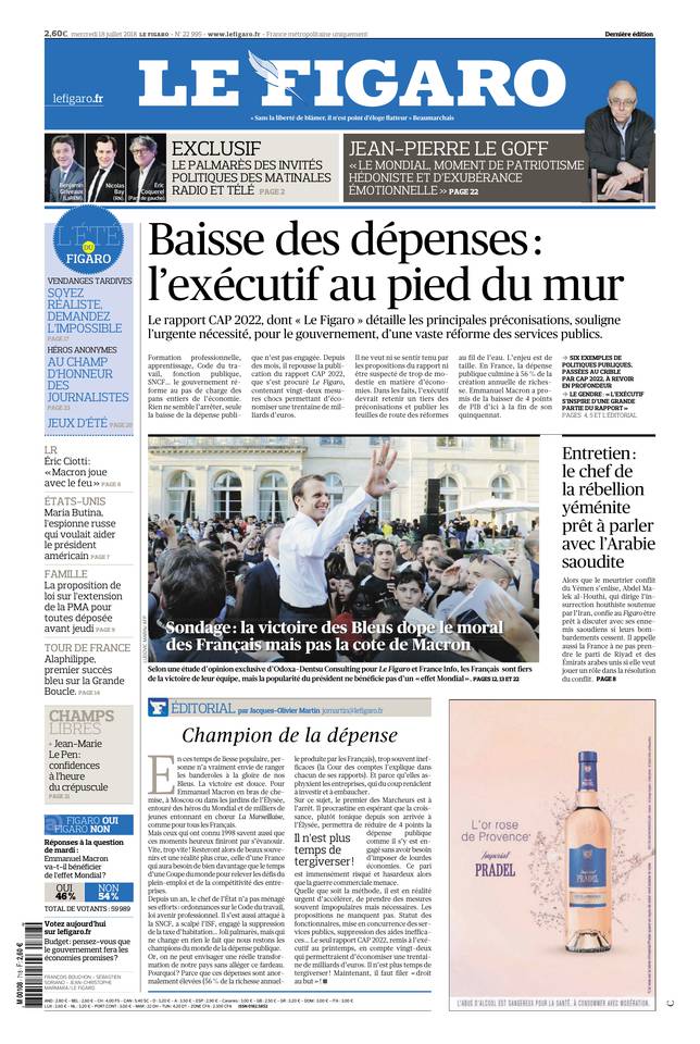 Le Figaro 18 juillet 2018 Le Figaro du 18 juillet 2018 à télécharger sur iPad