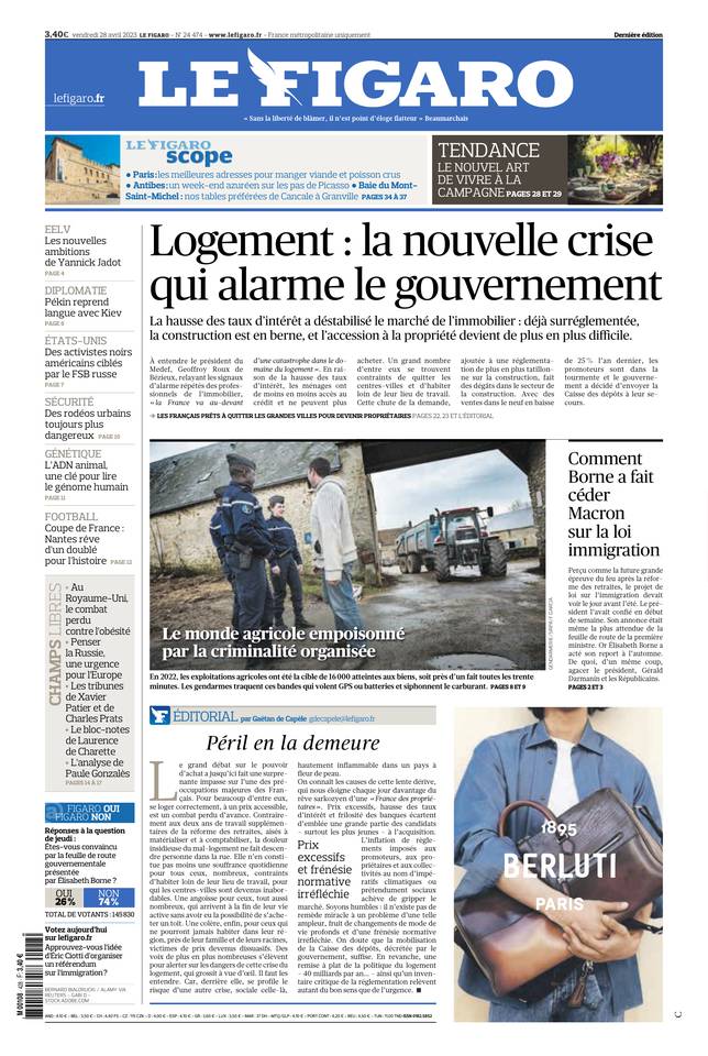 Le Figaro Une du 28 avril 2023