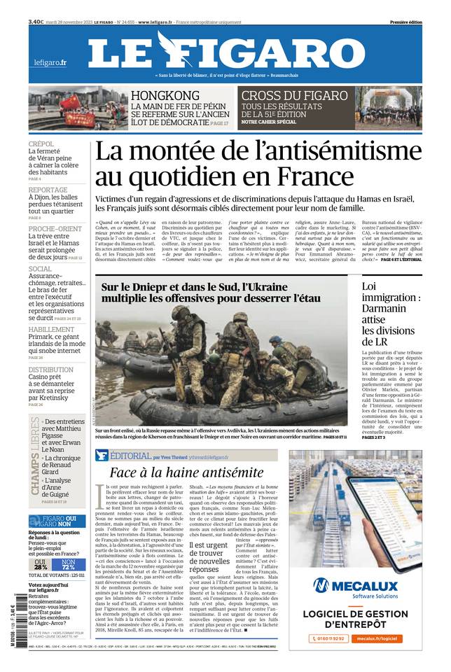 Le Figaro Une du 28 novembre 2023