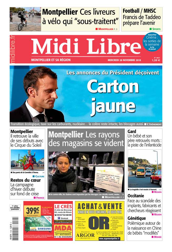 Midi Libre 28 novembre 2018 Midi Libre du 28 novembre 2018 à télécharger sur iPad