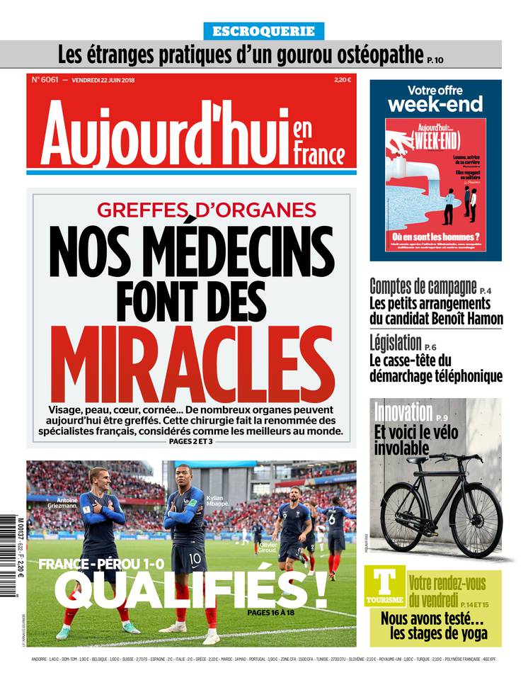 Aujourd'hui en France 22 juin 2018 Abonnement Aujourd’hui en France Pas Cher avec le BOUQUET ePresse.fr