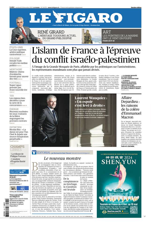 Le Figaro Une du 22 décembre 2023