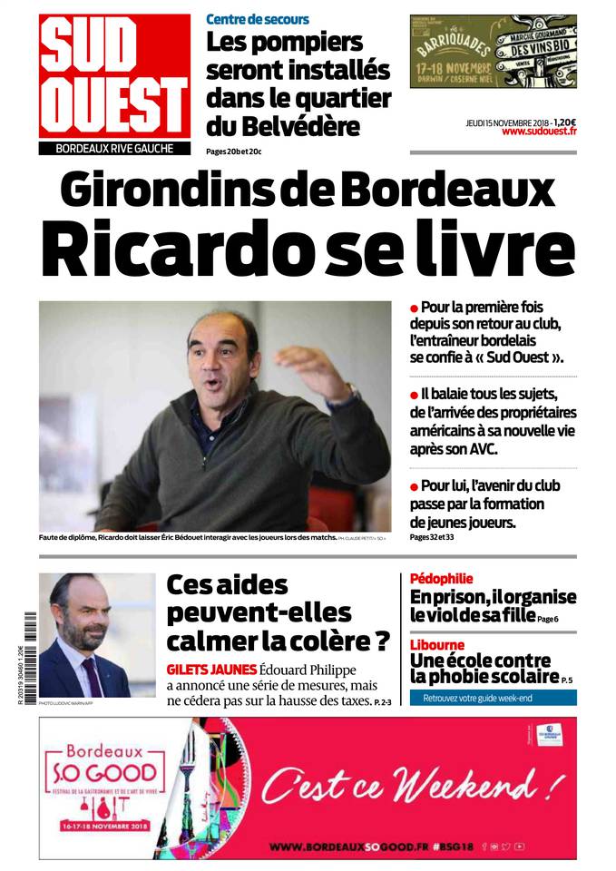 Sud Ouest 15 novembre 2018 Sud Ouest du 15 novembre 2018 à télécharger sur iPad