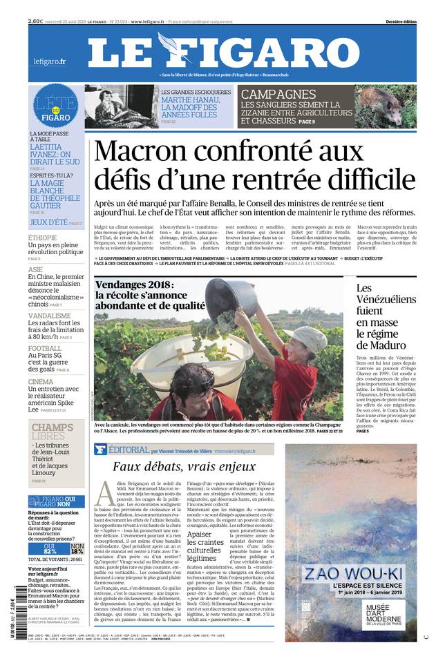 Le Figaro 22 août 2018 Le Figaro du 22 août 2018 à télécharger sur iPad