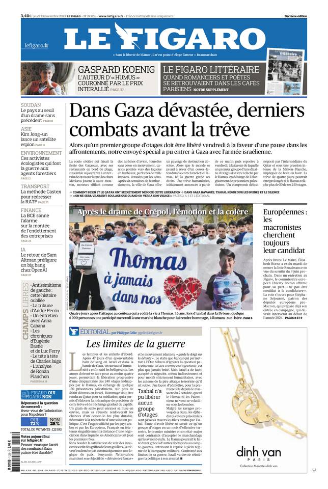 Le Figaro Une du 23 novembre 2023