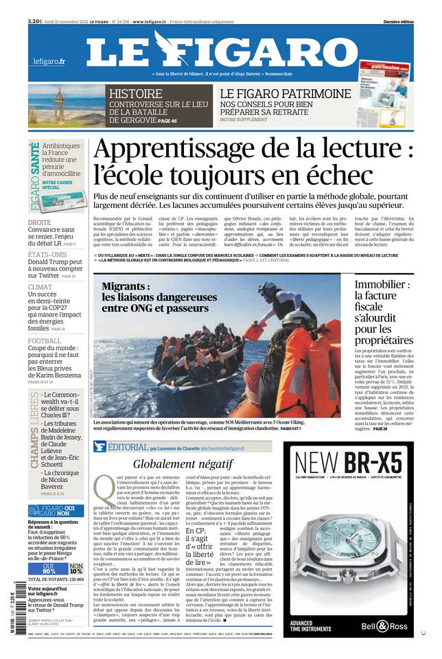 Le Figaro Une du 21 novembre 2022