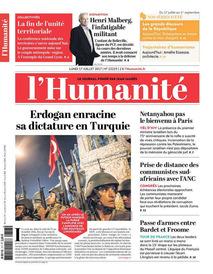 L'Humanité 17 juillet 2017 L'Humanité du 17 juillet 2017 à télécharger sur iPad