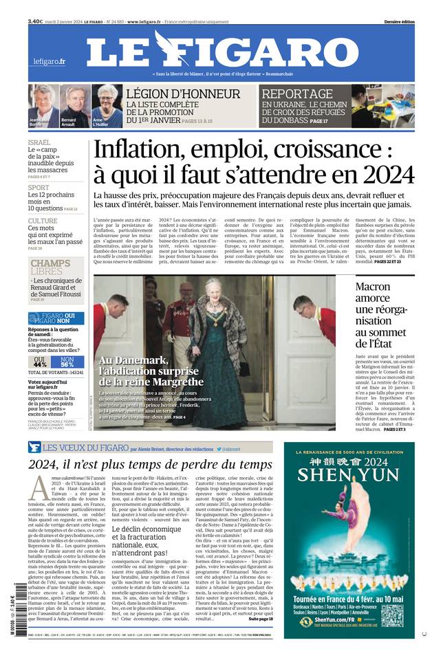 Le Figaro Une du 2 janvier 2024