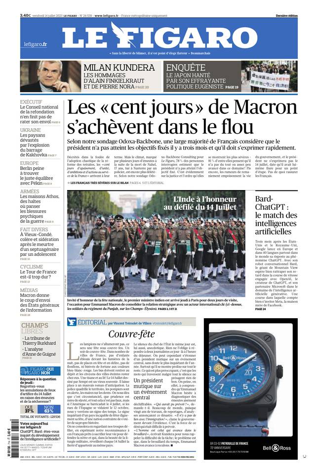 Le Figaro Une du 14 juillet 2023