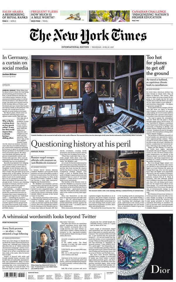 International New York Times 22 juin 2017 Abonnement International NY Times Pas Cher avec le BOUQUET ePresse.fr