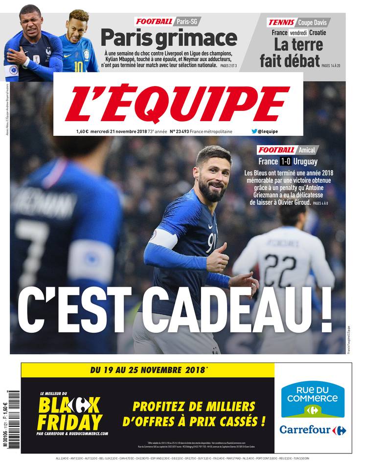 L'Équipe 21 novembre 2018 L'Équipe du 21 novembre 2018 à télécharger sur iPad