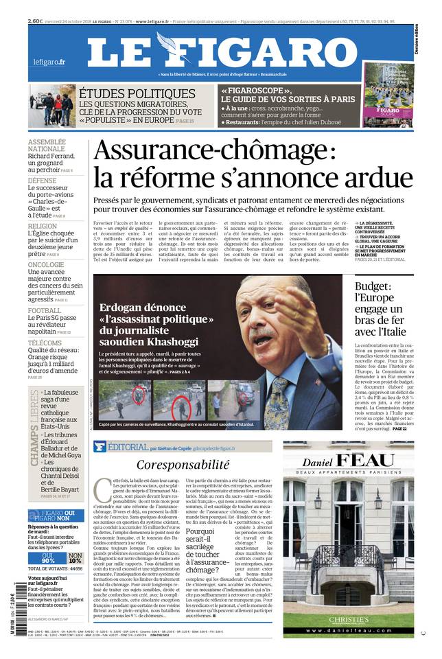 Le Figaro 24 octobre 2018 Le Figaro du 24 octobre 2018 à télécharger sur iPad