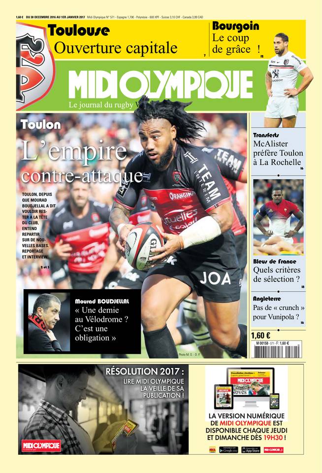 Midi Olympique Vert 30 décembre 2016 Midi Olympique Vert du 30 décembre 2016 à télécharger sur iPad
