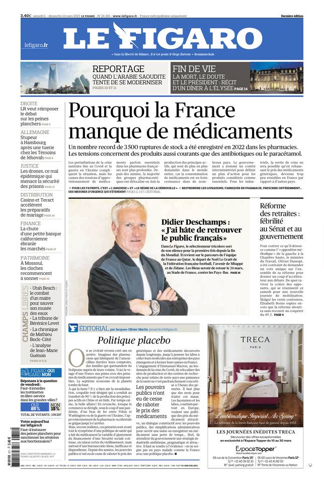 Le Figaro Une du 11 mars 2023