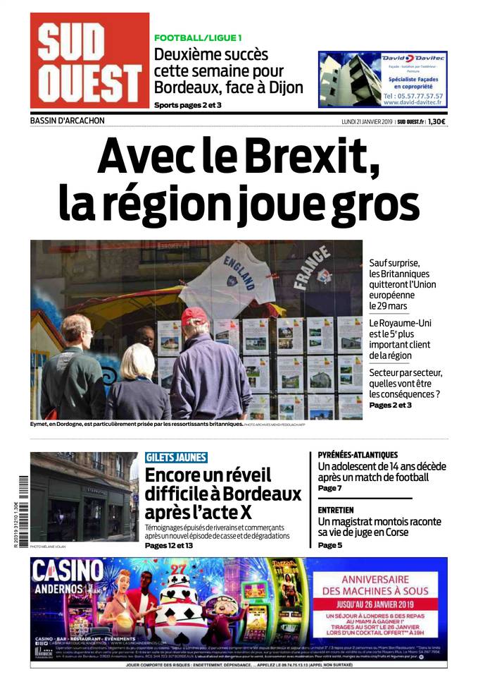 Sud Ouest 21 janvier 2019 Abonnement Sud Ouest Pas Cher avec BOUQUET INFO ePresse.fr