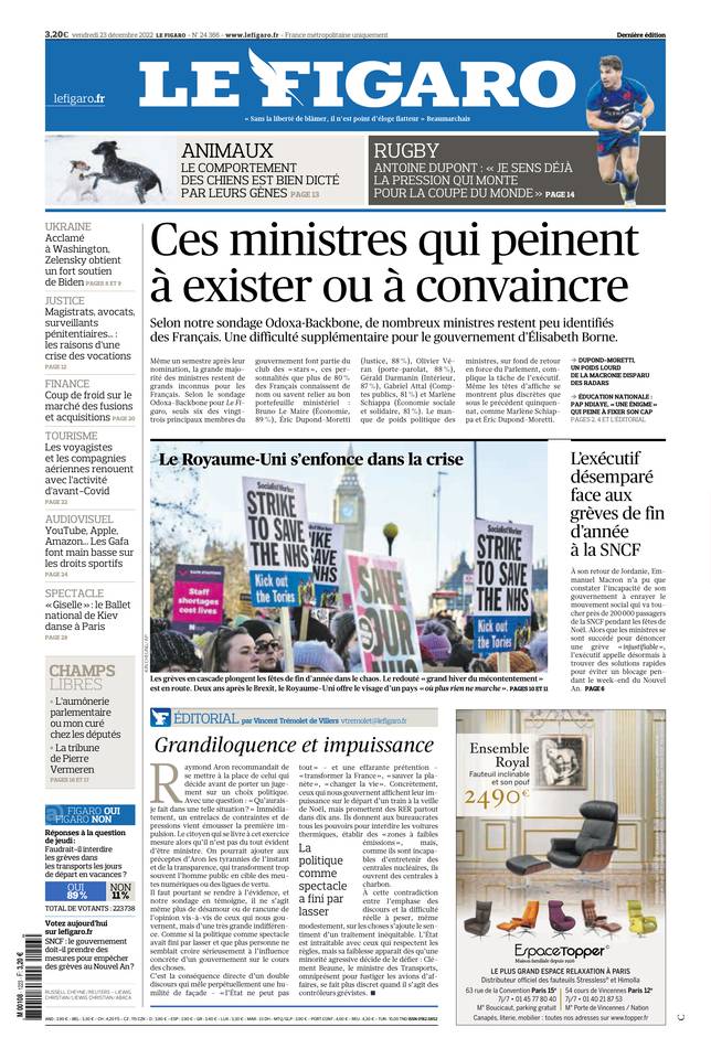 Le Figaro Une du 23 décembre 2022