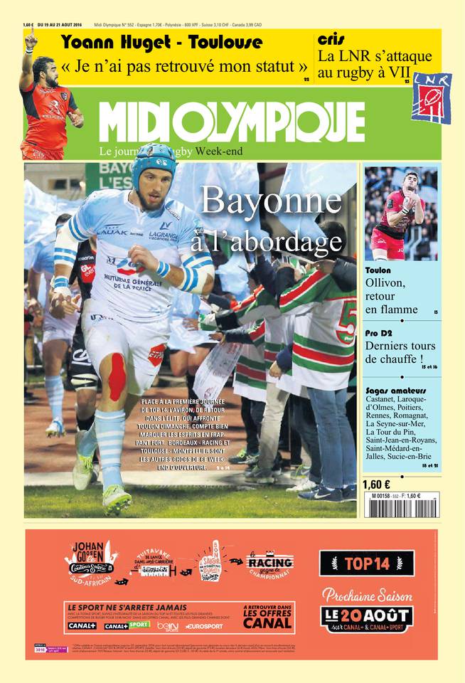 Midi Olympique Vert 19 août 2016 Midi Olympique Vert du 19 août 2016 à télécharger sur iPad