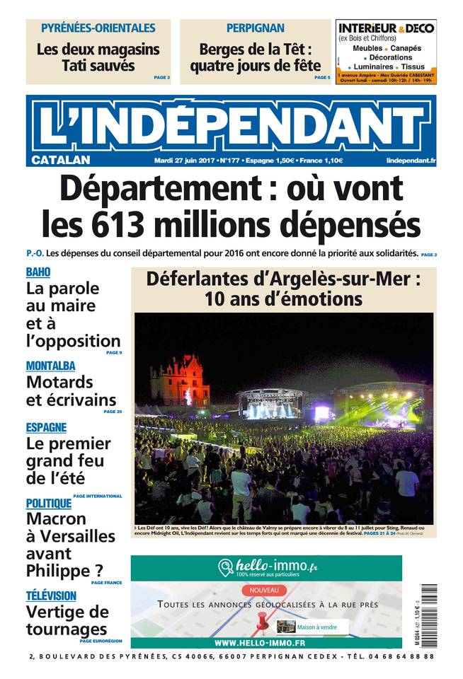 L'Indépendant 27 juin 2017 Abonnement L’Indépendant Pas Cher avec BOUQUET INFO ePresse.fr