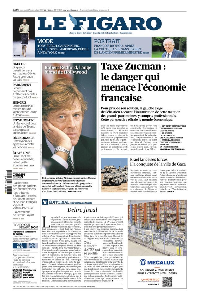 Le Figaro Une du 17 septembre 2025