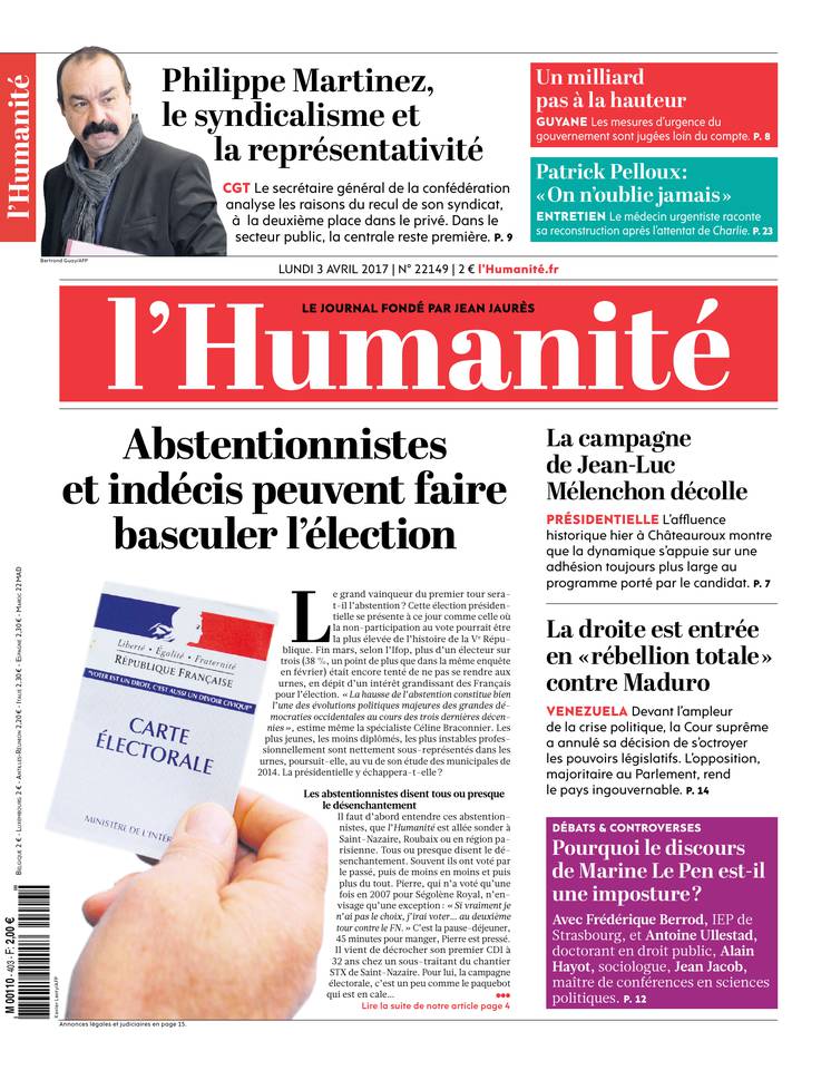 L'Humanité 03 avril 2017 L'Humanité du 03 avril 2017 à télécharger sur iPad