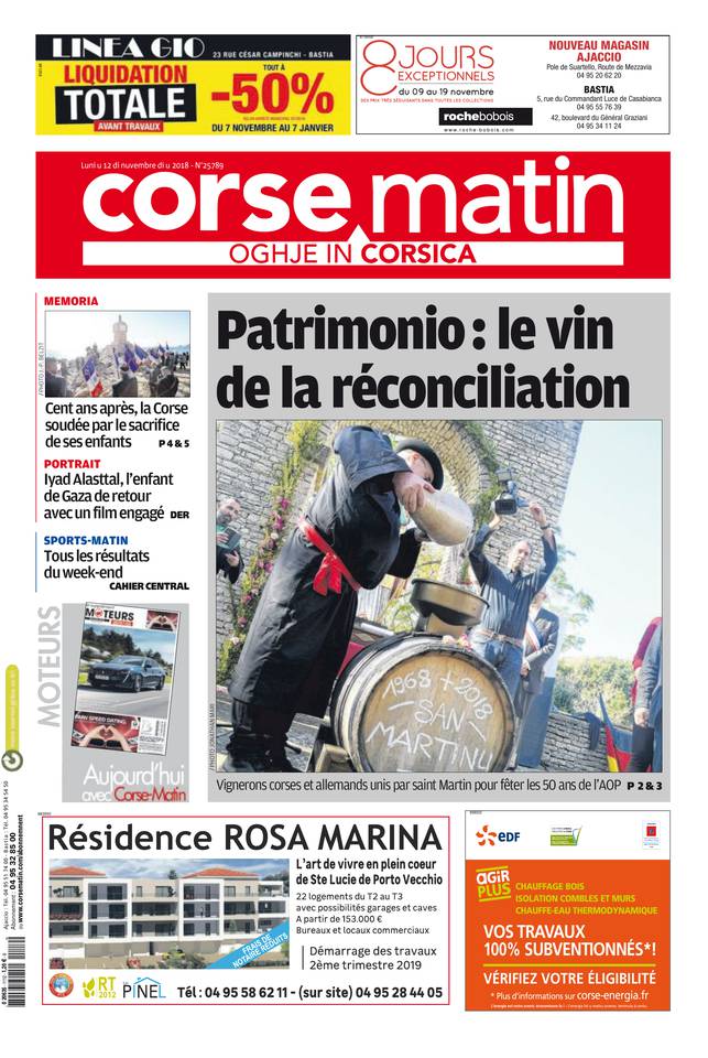 Corse Matin île 12 novembre 2018 Corse Matin île du 12 novembre 2018