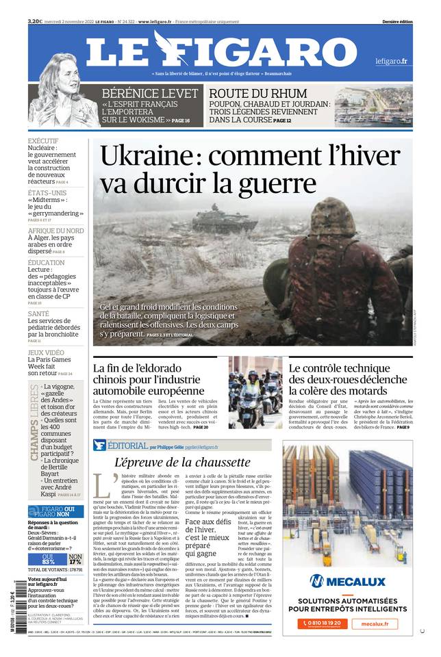 Le Figaro Une du 2 novembre 2022