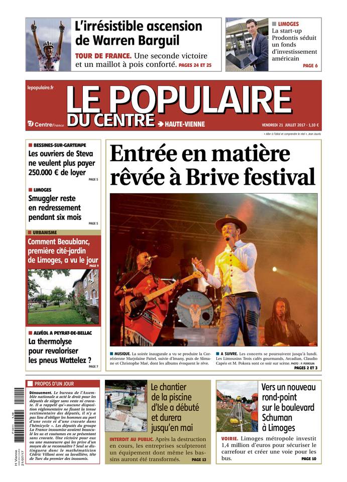 Le Populaire du Centre 21 juillet 2017 Abonnement Populaire du Centre Pas Cher avec le BOUQUET ePresse.fr