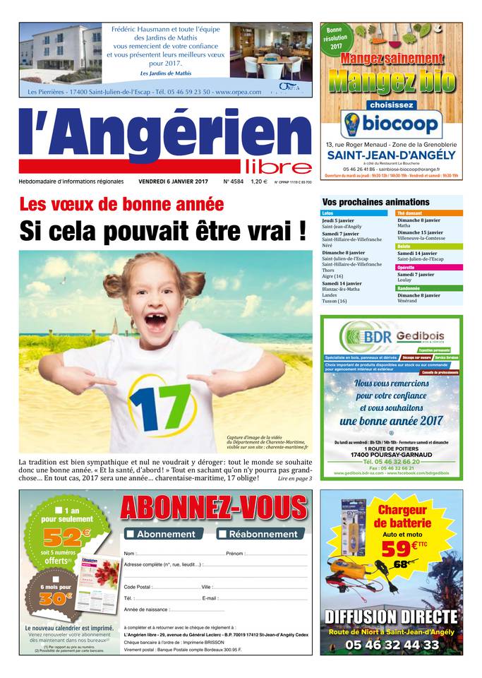 L'Angérien Libre 06 janvier 2017 L'Angérien Libre N°4584 du 06 janvier 2017 à télécharger sur iPad