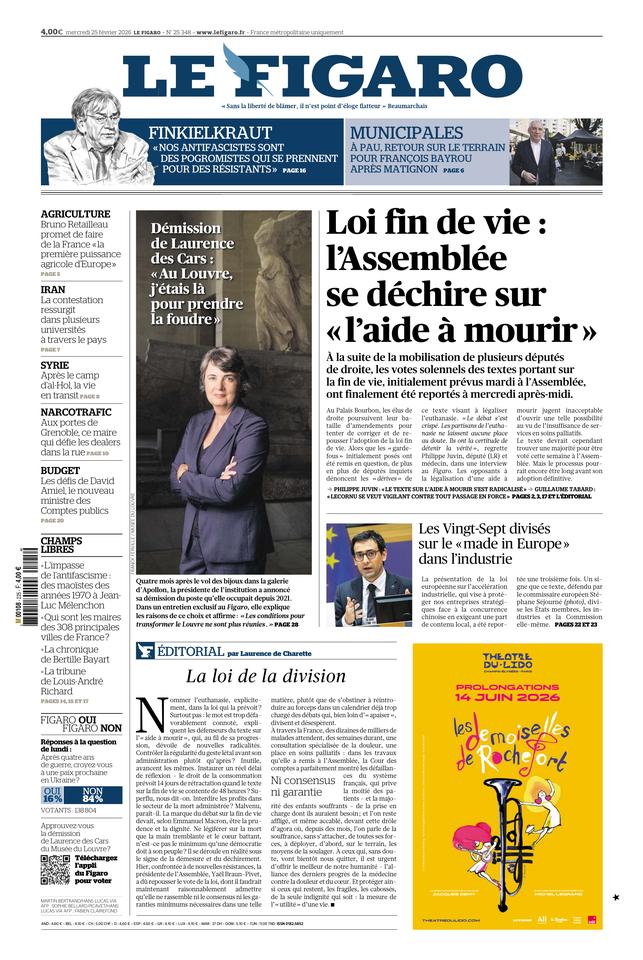 Le Figaro Une du 25 février 2026