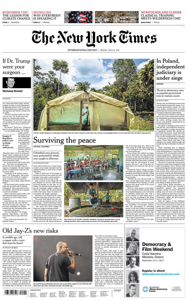 International New York Times 21 juillet 2017 Abonnement International NY Times Pas Cher avec le BOUQUET ePresse.fr
