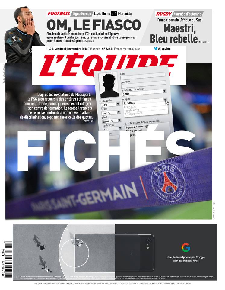 L'Équipe 09 novembre 2018 L'Équipe du 09 novembre 2018 à télécharger sur iPad