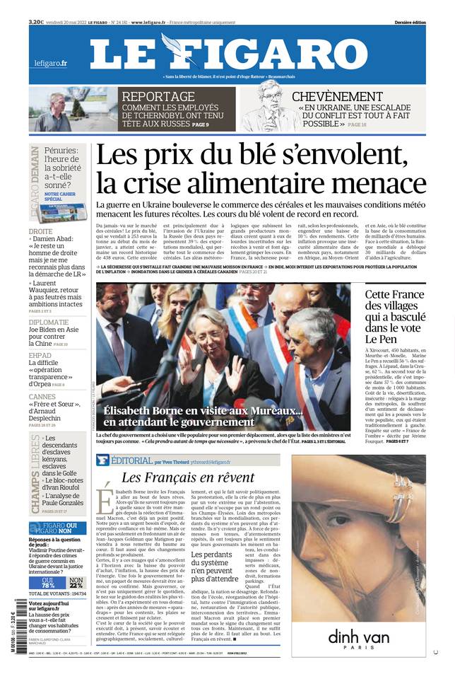 Le Figaro Une du 20 mai 2022