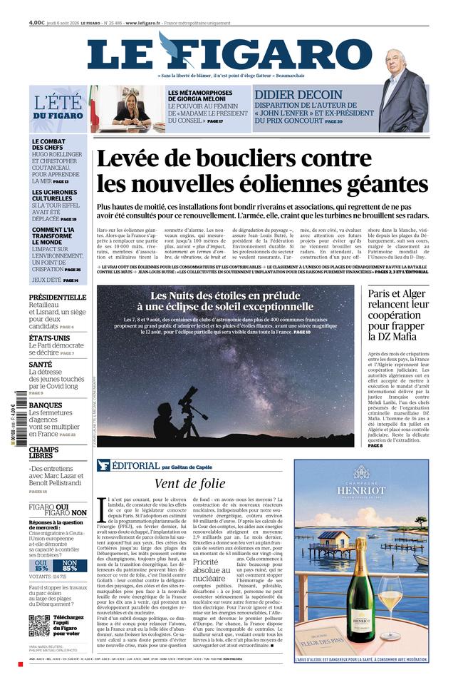 Le Figaro Une du 6 août 2026