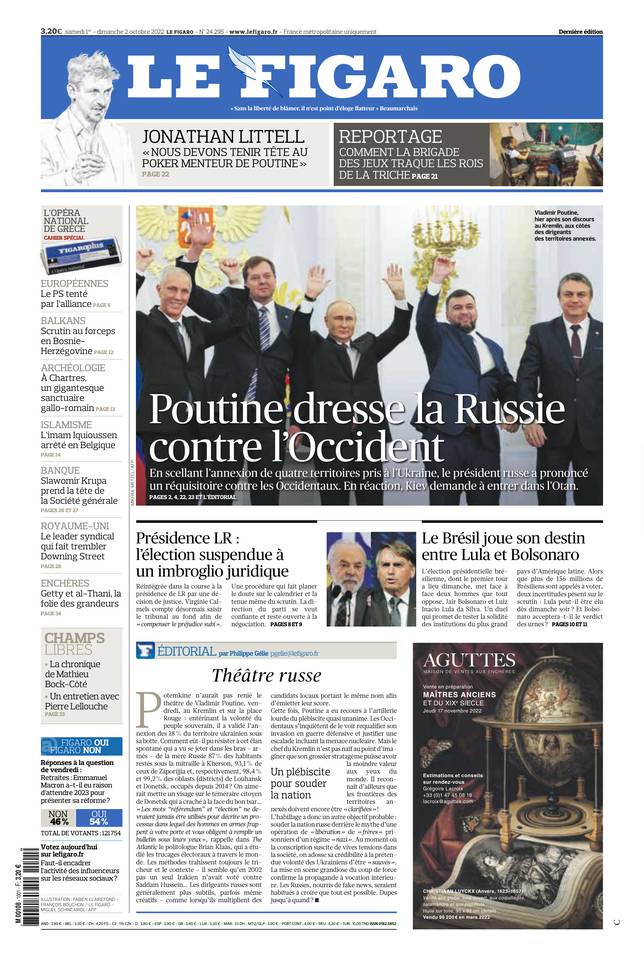 Le Figaro Une du 1 octobre 2022