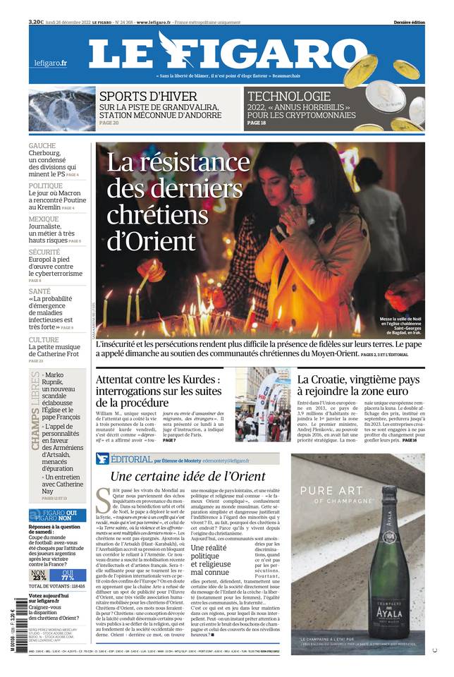 Le Figaro Une du 26 décembre 2022