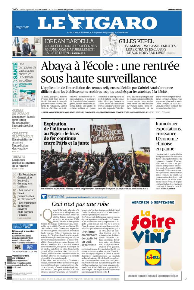 Le Figaro Une du 4 septembre 2023