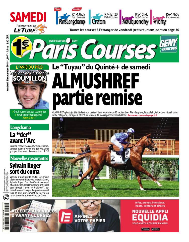 Paris Courses 21 septembre 2018 Abonnement Paris Courses Pas Cher avec le BOUQUET ePresse.fr
