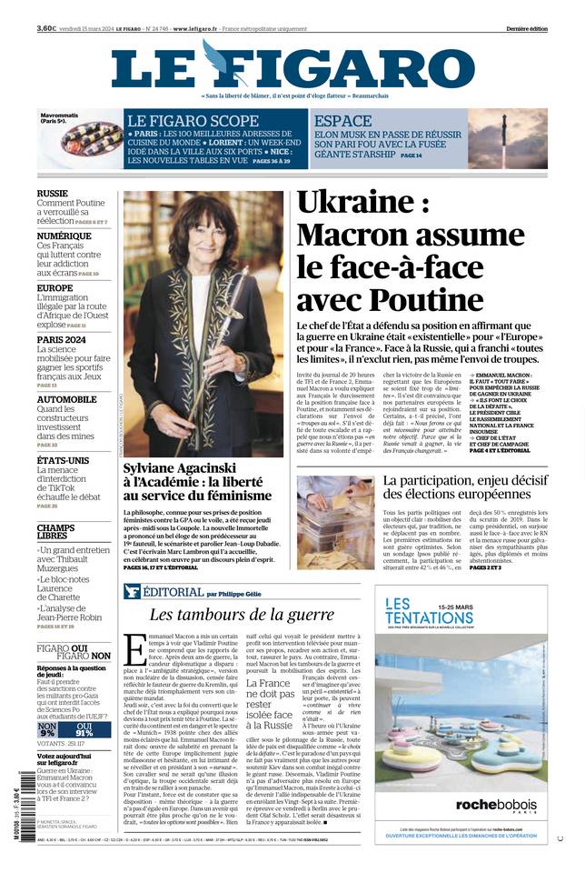 Le Figaro Une du 15 mars 2024