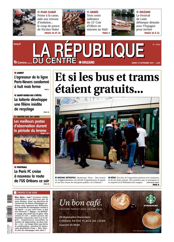 La République du Centre 19 septembre 2017 Abonnement République du Centre Pas Cher avec le BOUQUET ePresse.fr