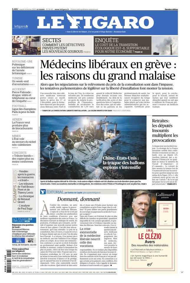 Le Figaro Une du 14 février 2023