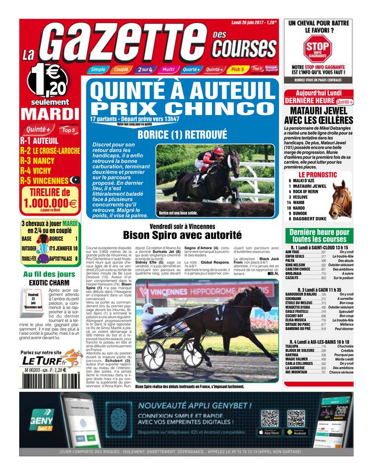 La Gazette des courses 26 juin 2017 Abonnement La Gazette des Courses Pas Cher avec le BOUQUET ePresse.fr